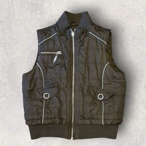 Chic Olive GREEN Quilted Vest with Silver Details